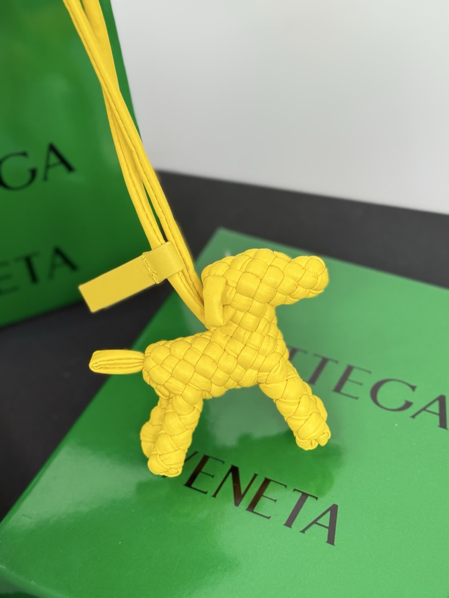 Bottega Veneta Yellow Quilted Dog Charm